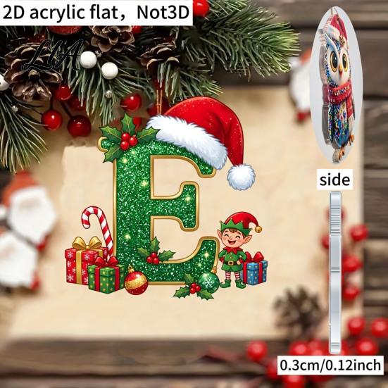 Personalized Secret Santa Present 26 Alphabet Christmas Ornament with Hat Elf Design, Acrylic Initial for Xmas Hanging Decor Tree Mantel And