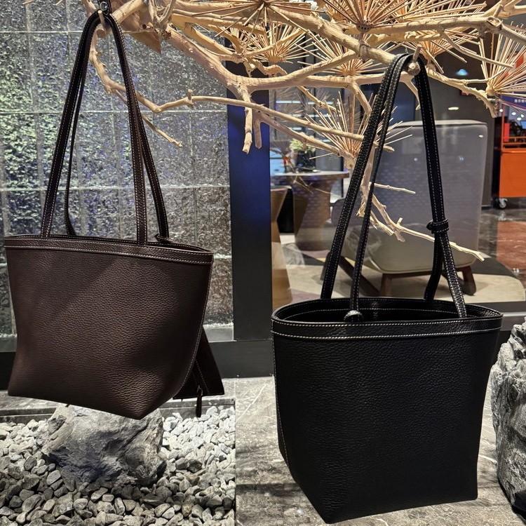 2025 New Style Genuine Leather Womens Bag Top Layer Cowhide TR Highlight Color Blocking Tote Bag Simple Retro Style Cross-Border
