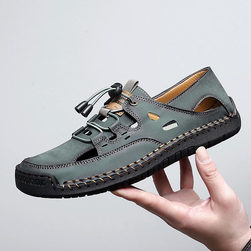 38-48 Летние мужские кожаные пляжные сандалии Pure Handmade мужские сандалии с закрытым носком для мужчин