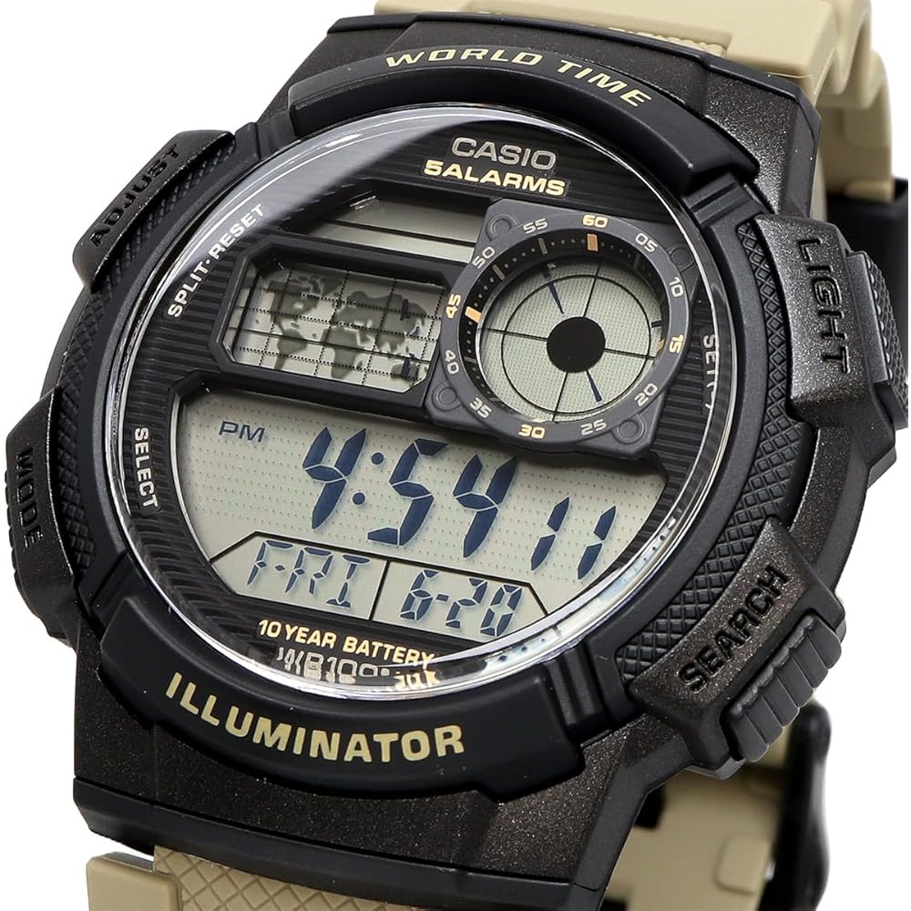 Мужские цифровые часы Casio с мировым временем AE-1000W-5AV Черно-зеленый цвет Зарубежная модель
