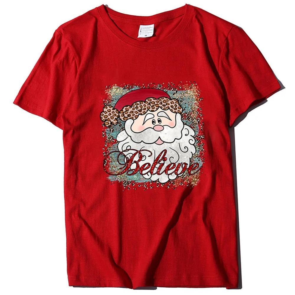 2025 New Children's Short Sleeved Christmas Reindeer Christmas Pattern Printed Girl's T-shirt Exquisite Christmas Cartoon Top