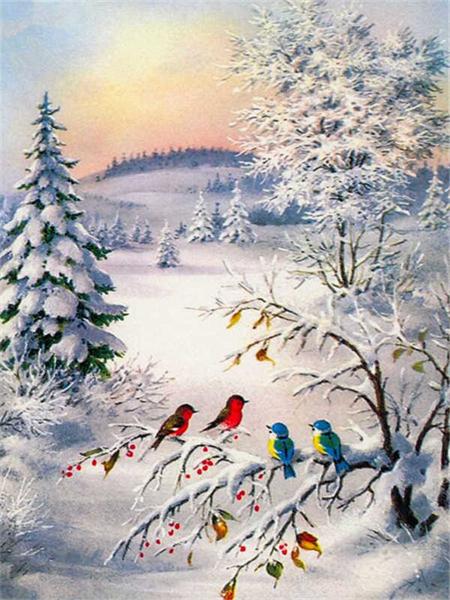 Полный квадратный круглый набор для алмазной живописи Дерево Снег Домашний декор Вышивка Мозаика Зимний пейзаж Настенное искусство