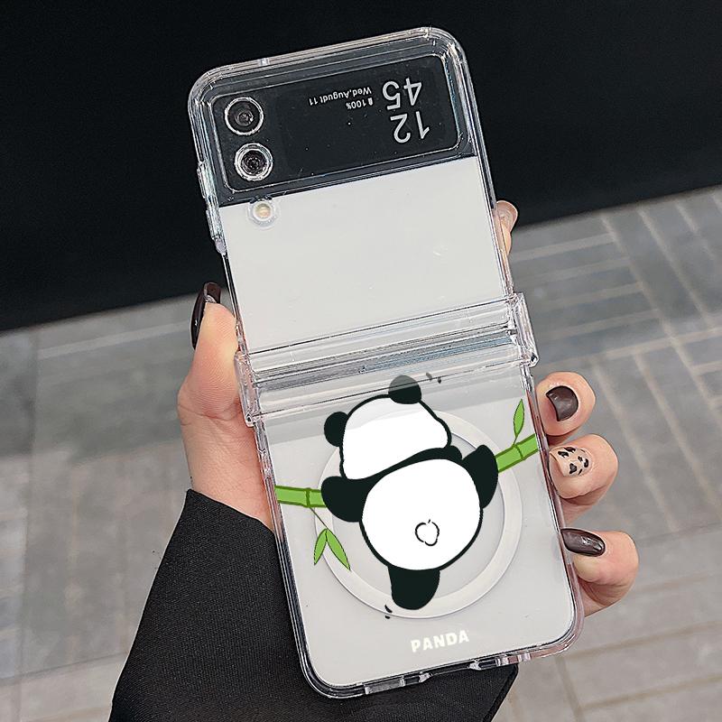 3 шт. складной противоударный чехол для Samsung Z Flip6 Flip5 Flip4 для Magsafe Magnetic Cartoon Pandas Pattern Clear Hard Pc Slim Case Cover