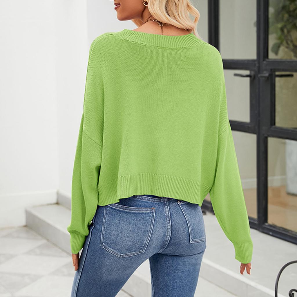 Женский модный вязаный кардиган с v-образным вырезом и свободным вязаным топом с длинными рукавами