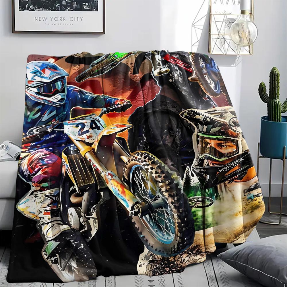 1Pc Vr46 Motorcycle Print Flannel Blanket, High quality Comfortable for All Seasons, Home Decor, Warmth and Comfort, Perfect for Gifts
