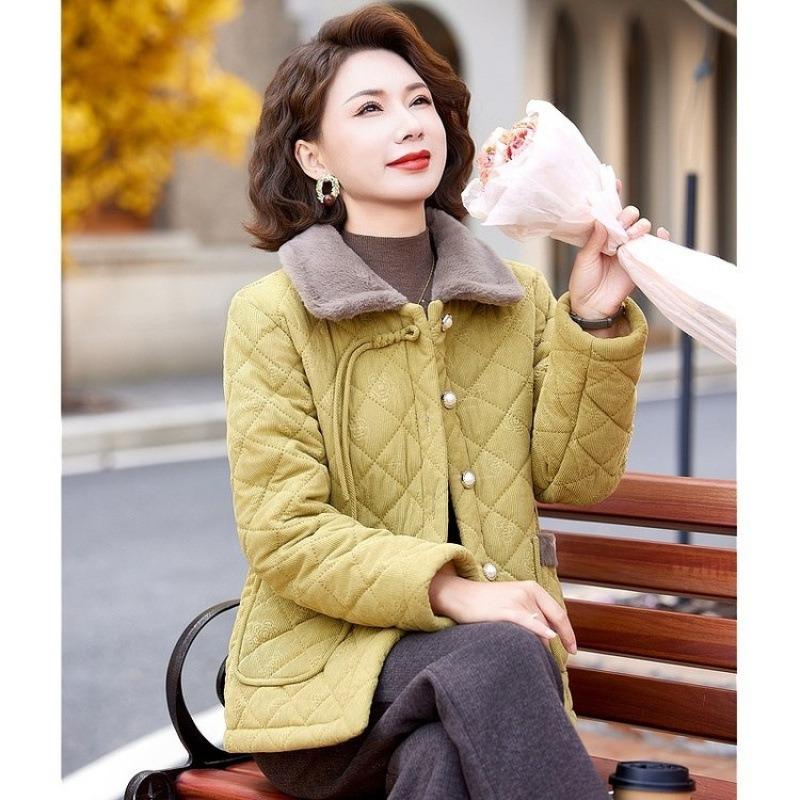Fleece Mother Winter Thickened Cotton-padded Coat New Coat Middle-aged Autumn and Winter Short Warm Cotton-padded Jacket Women