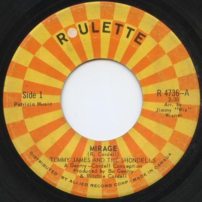 7-дюймовая пластинка TOMMY JAMES & THE SHONDELLS - Mirage R4736 Roulette 1967 Канада Рок Б/у