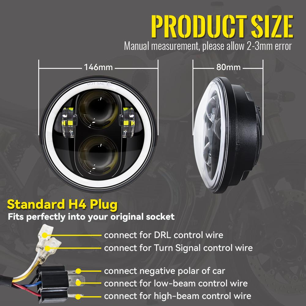 Фара Sportster 5.75 дюймов, черная светодиодная лампа Angel Eyes для Harley Sportster 883 1200 Street 500 750 Softail Dyna 5.75