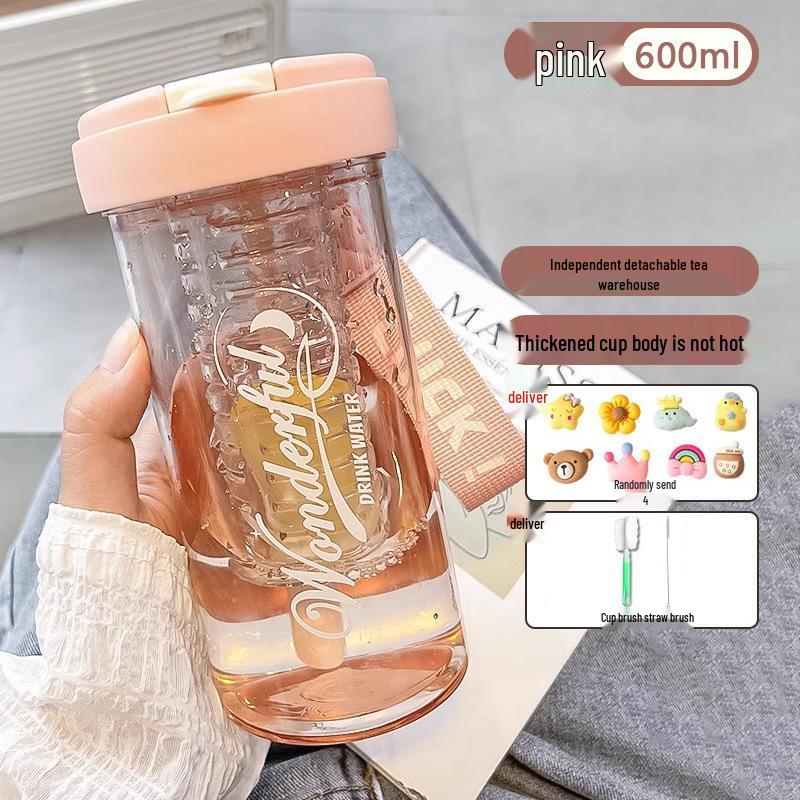High-Value Portable Flower Tea Cup - Outdoor Plastic Mug with Water Separation and Straw