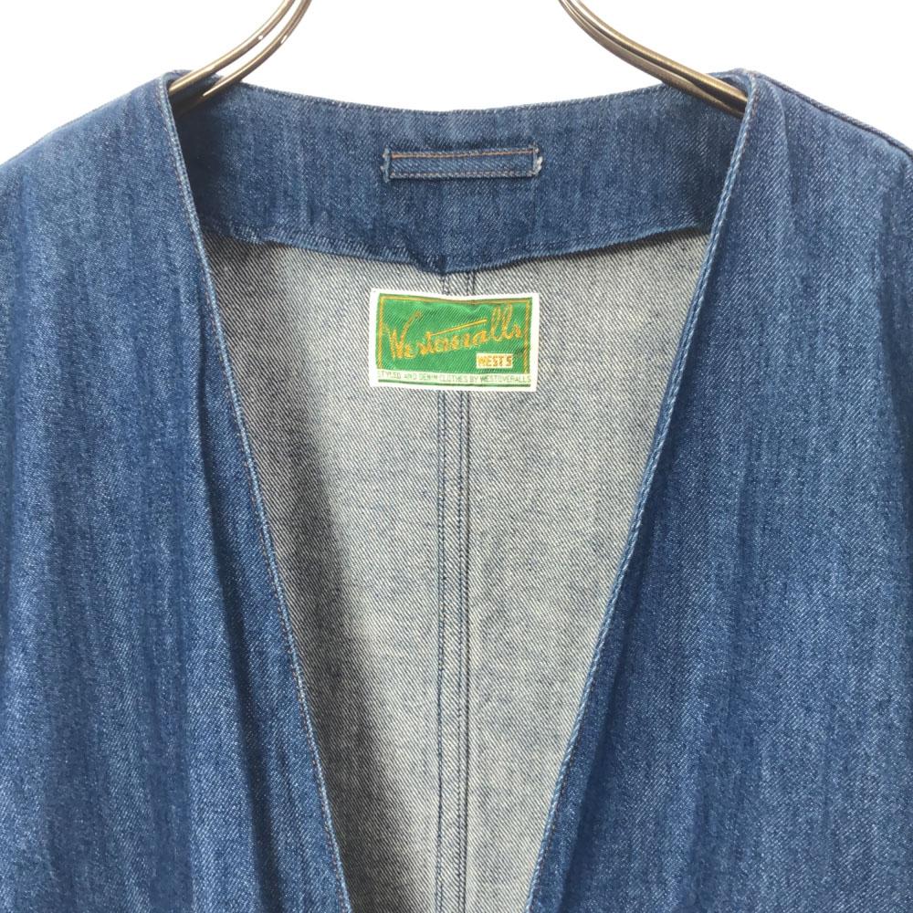 WESTOVERALLS сделано в Японии длинное джинсовое пальто без воротника F Женское Б/У