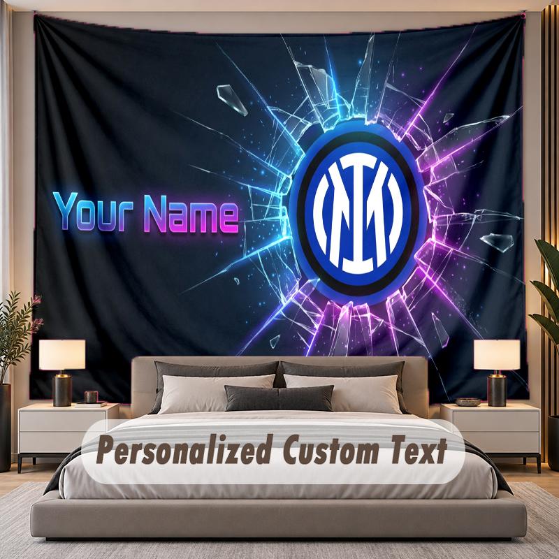 Custom Name Text Tapestry Inter Milan Personalized Polyester Wall Tapestry For Bedroom And Room