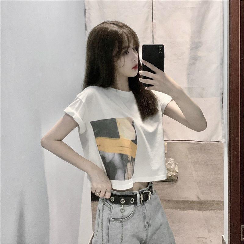 Short Sleeved T Shirt Women's Top Student Korean Edition Loose Summer Destroy Navel Fashion T Shirt