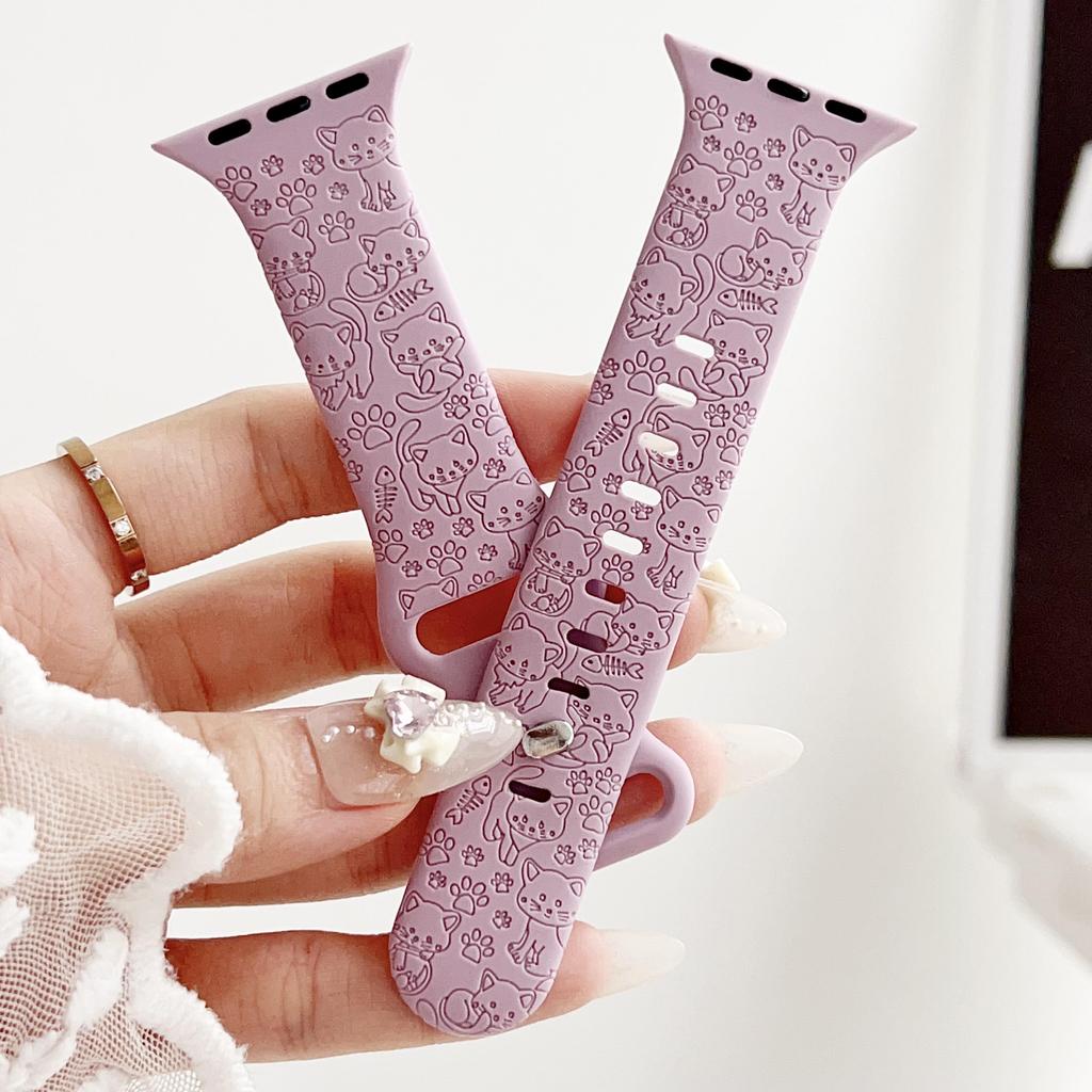 Подходит для яблока, милого кота, собаки, дыни, резьбы, силиконовый ремешок для часов Apple Watch8/SE/7/65