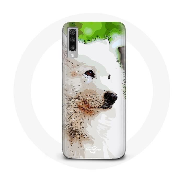 Coque - MANIACASE - Samsung Galaxy A70 - Souple - Chien Samoyède - Blanc
