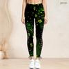 Women Plus Size High Waist Side Eyelet Lace Up Printed Dark Navy Fitted Full Length Leggings