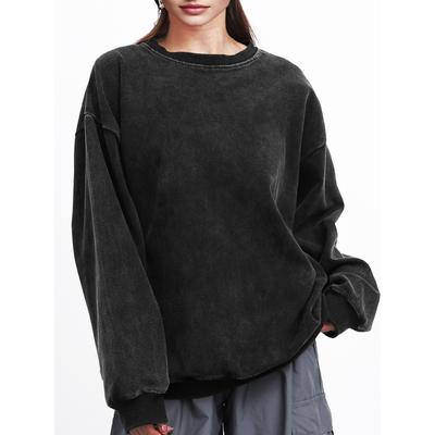 Пять цветов Винтажная хлопковая женская толстовка с эффектом стирки Харадзюку Повседневный пуловер Комфортное свободное худи Тонкий стиль Топы