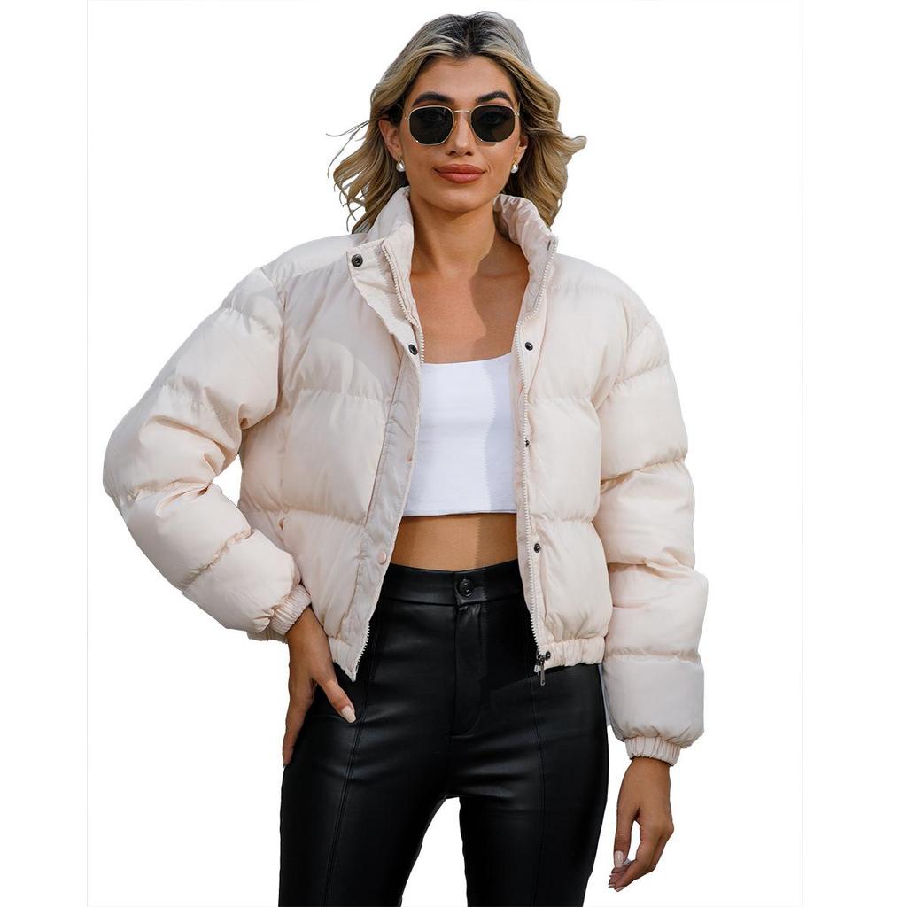 2024 Autumn Winter Women's Padded Jacket Short Cotton Jacket Women's Long Sleeved High Neck Warm Jacket Female Casual Parkas