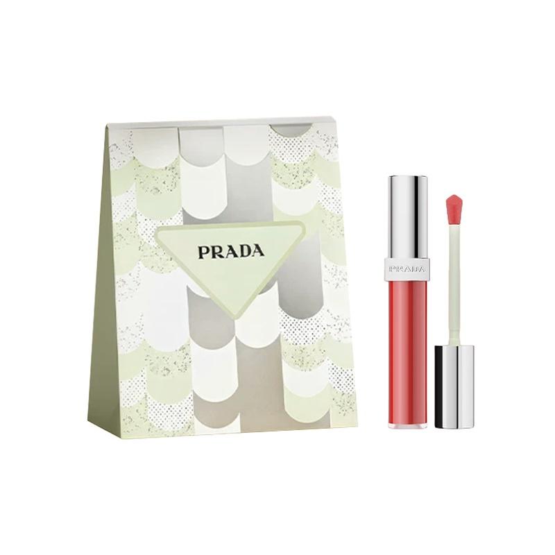 Prada Glass Lip Glaze Streamer Lip Gloss imited Gift Bag Mirror Surface Breathable Color #R220 red agate 8ml