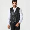 Mens PU Leather Vest Slim Fit V-Neck Single-Breasted Casual Sleeveless Jacket Black Brown