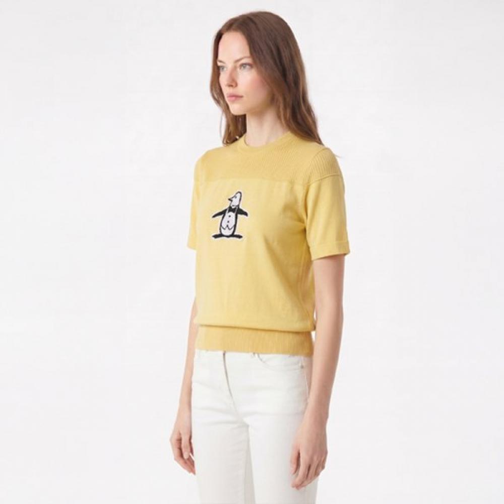 MunSingwear Women S Short Sleeve Round Penguin Sweater Yellow mr222lSw44