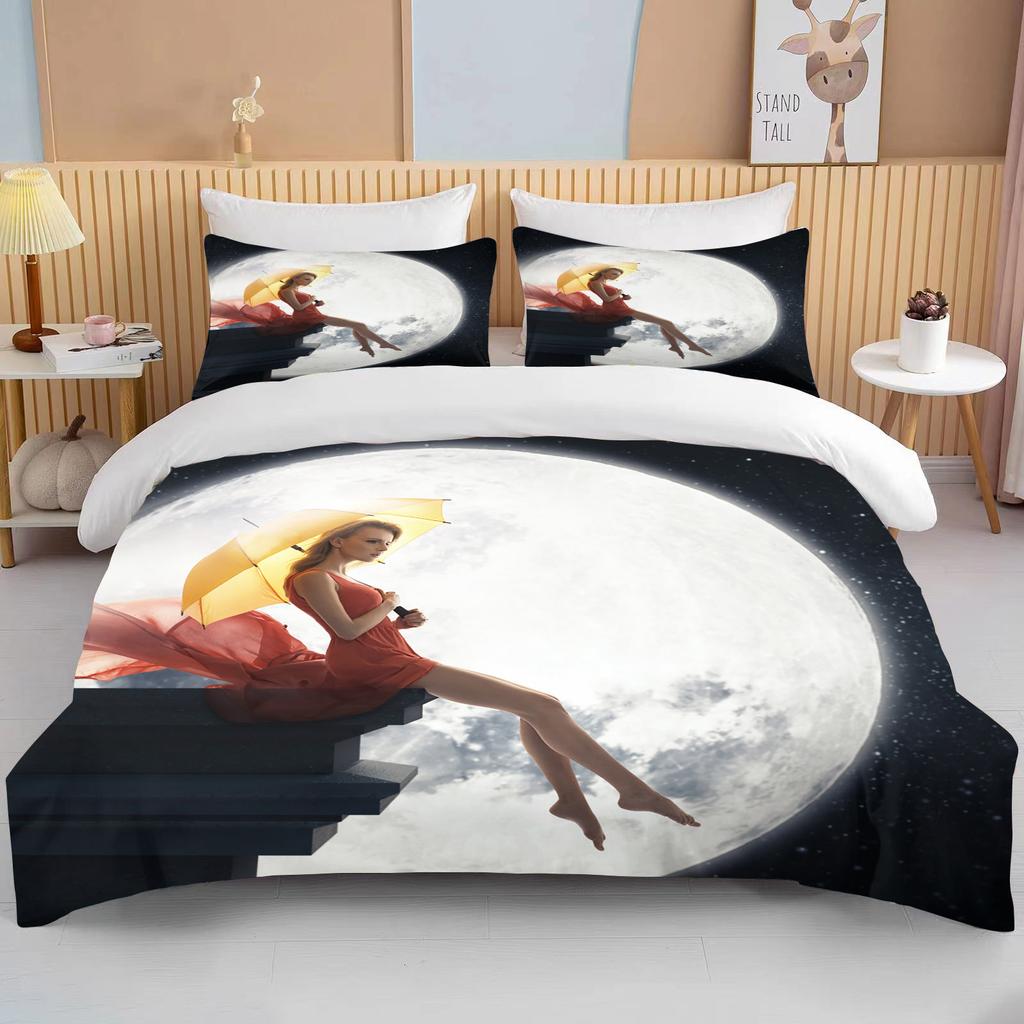 Комплект постельного белья «Луна» с ночным видом, комплект пододеяльников с наволочкой, постельное белье King Queen, полный двойной одинарный размер, Роскошное постельное белье, декор