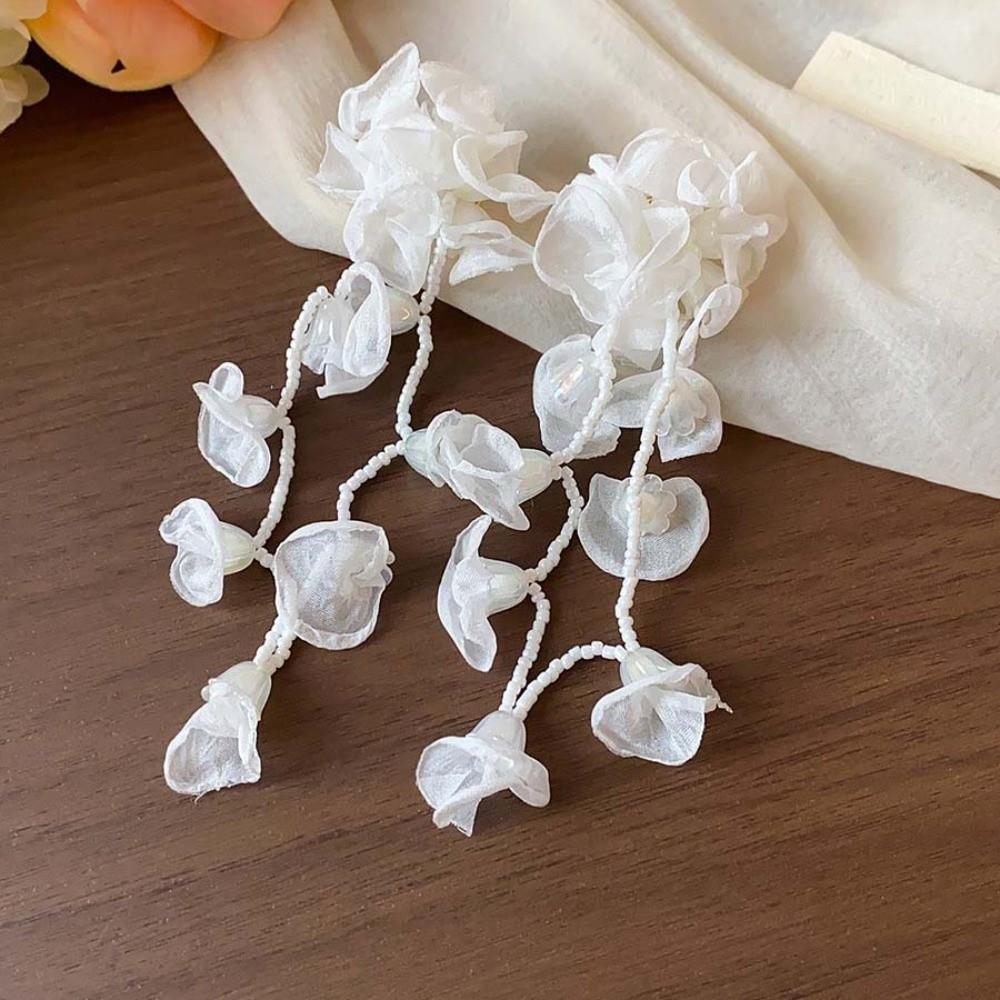 1 pair Bohemian Style Vacation Flower Eardrops with Beads Tassel Women Seaside Earrings Bride