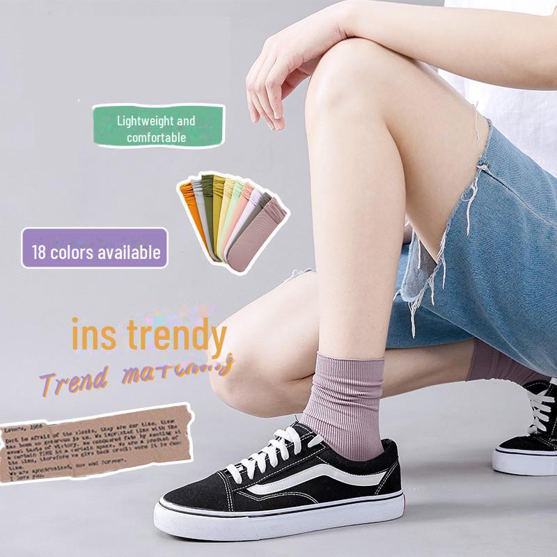 Женские тонкие носки в японском стиле с бархатным ворсом, весна-лето — модные однотонные, закручивающиеся носки средней длины для льда