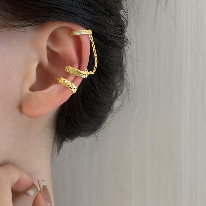 Клипсы для ушей с ромбовидным рисунком без проколов ушей, персонализированные серьги Xiaoxiangfeng, длинные цепочные интегрированные циркониевые клипсы для ушей