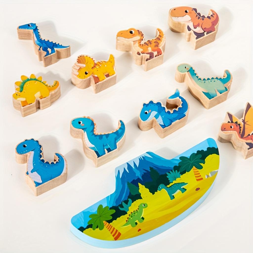 Happy Stacking Dinosaurs,Wooden Stacking Toy For Toddlers, Colorful Dinosaur Balancing Activity Toy, Improves Fine Motor Skills And Dexterity