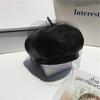 Stylish PU Leather Beret Retro Mesh Black Beret Trendy Painter Hat Popular Pumpkin Hat