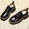 British Women Leather Shoes Lace-up Block Heel Platform Shoe Casual Loafers Autumn Thin Shoes Luxury Patent Leather Heels Lolita