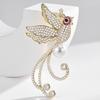 Simple Luxury Women Phoenix Shape Brooch Shining Rhinestones Inlaid Faux Pearl Suit Badge Electroplating Pin Outfit Accessories
