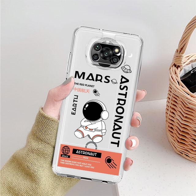 Прозрачный чехол с изображением астронавта из мультфильма для Xiaomi Mi Poco X3 NFC M3 Pro F3 F1 11 Lite 12 Redmi Note 10 9S 8 7 9, мягкий чехол для телефона