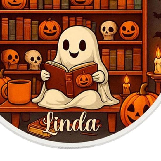 Cute Ghost Reading Book Ornament 2D Acrylic Ghost Pumpkin Window Hanging Decoration for Halloween Home Party Decor