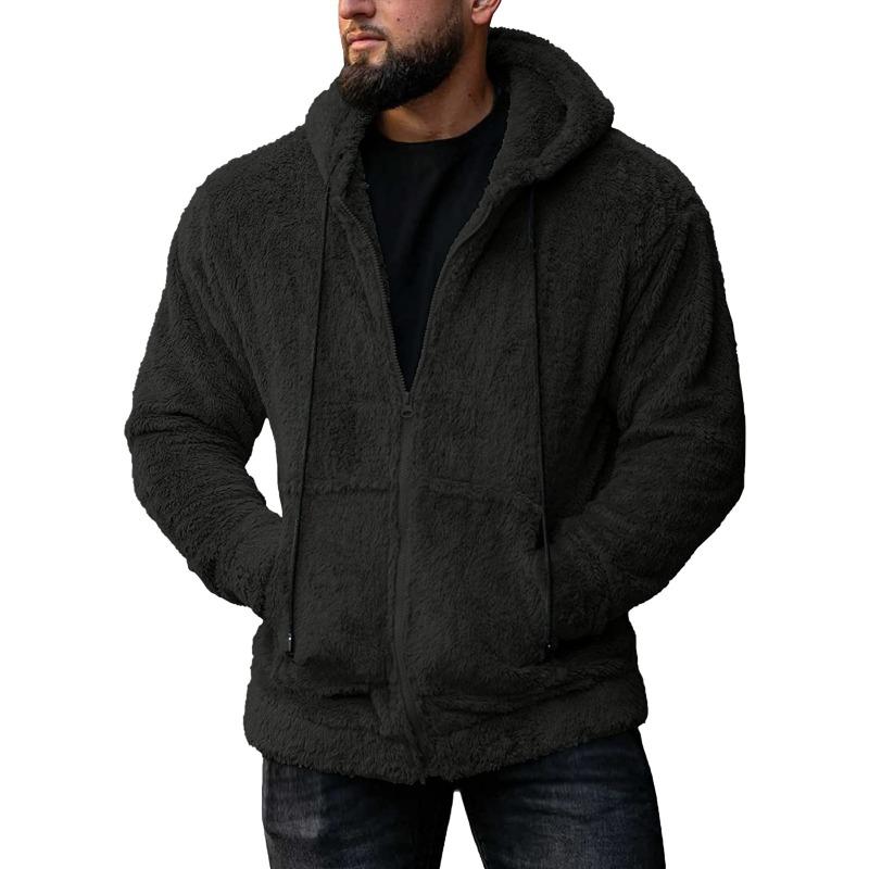 Autumn and Winter Men's Plush Cardigan Hooded Jacket