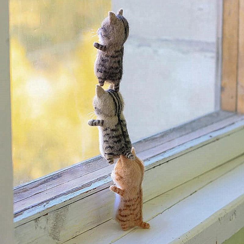 Cute Kit Unfinish Wool Doll Kitty Siamese Hawksbail Tabby Civet Cat Needle Felt Kit Package