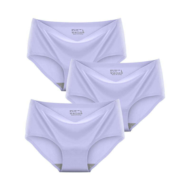3 Pcs/Set Seamless Panties Silk Pamty Mid Waist Underwear Comfort Underpants Solid Invisible Briefs Female Lingerie