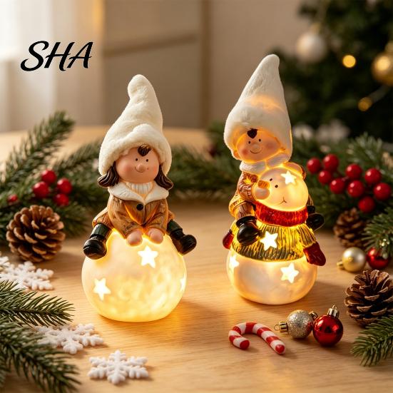 Glowing Tabletop Decorations Christmas Luminous Ornament, Durable Resin with Warm LED Light Design, Entryway Decor Add Holiday Festive Atmosphere