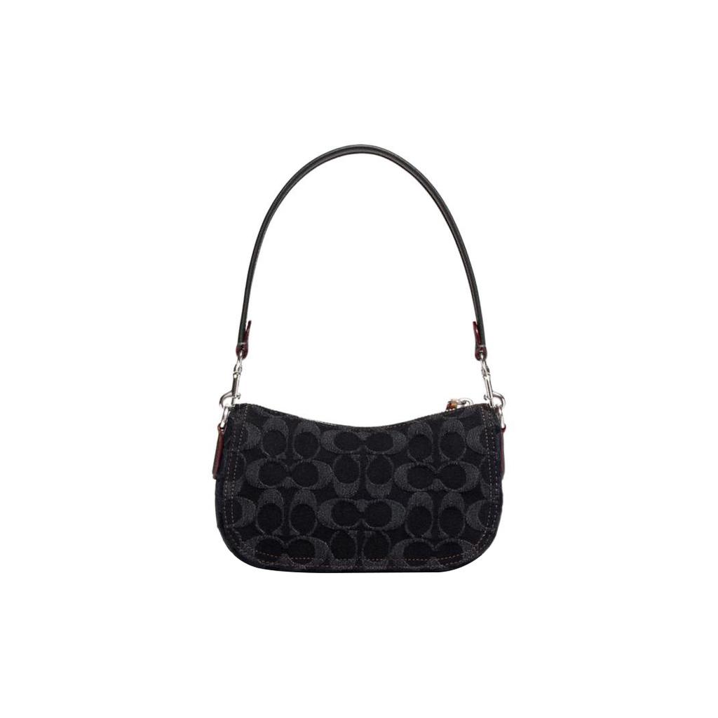 New COACH Swinger Jacquard Fabric With Cow Leather Patchwork Handbag Shoulder Bag Women's Black CF113-LHDRJ