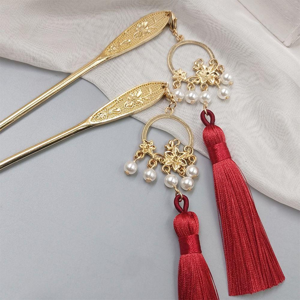 Flower Gift Headdress Pearl Hair Disk Women Hair Fork Hair Accessories Hairpins Tassel Hair Stick