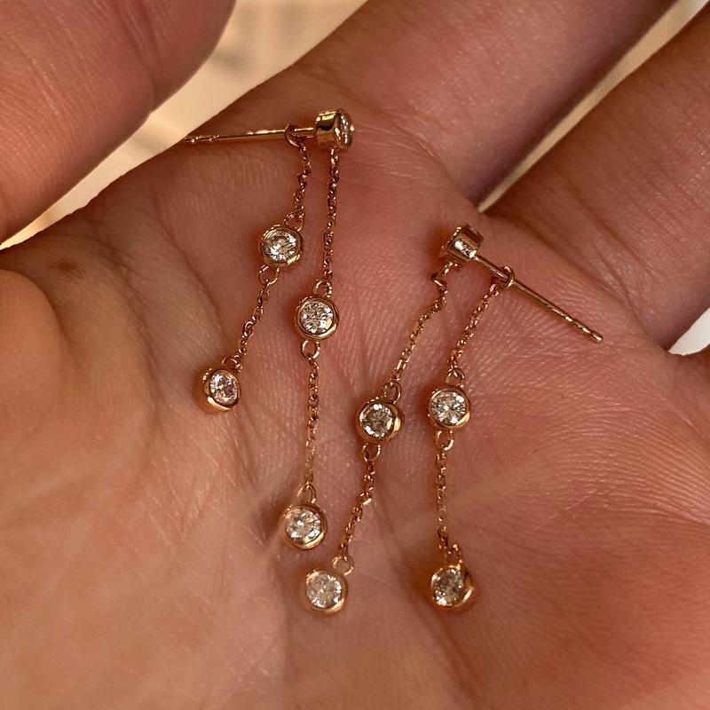 Tassel Dangle Earrings Shiny Zircon Rose Gold Color Hypoallergenic Fashion Accessories for Women Wedding Vacation