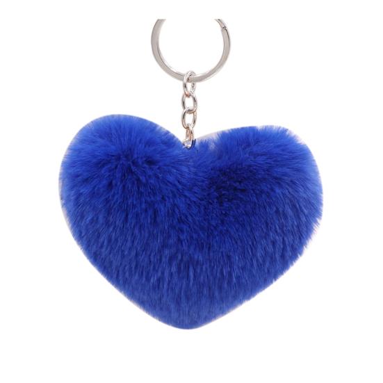 Heart Keychain Key Ring Pendant Handbag Bag Faux Fur Wallet Decor