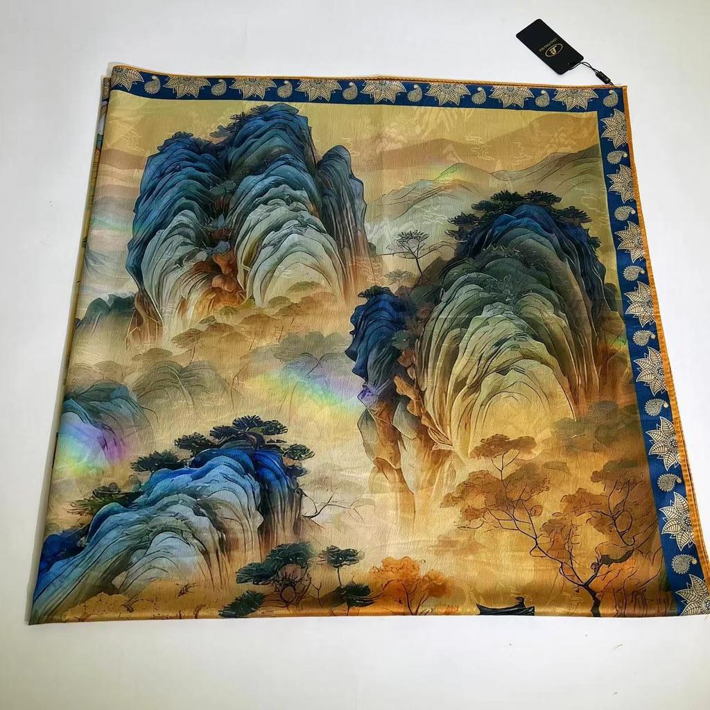 Heavy Pearl Satin 140 * 140 Thousand Miles Jiangshan Dunhuang National Style Scarf Silk Scarf