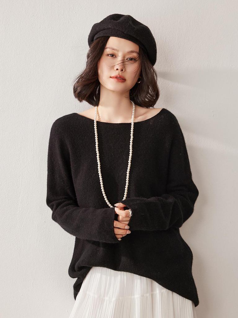 2026 Women's One-Shoulder Cashmere Sweater: Winter Warm, Loose, Slimming Solid Color Base Layer.