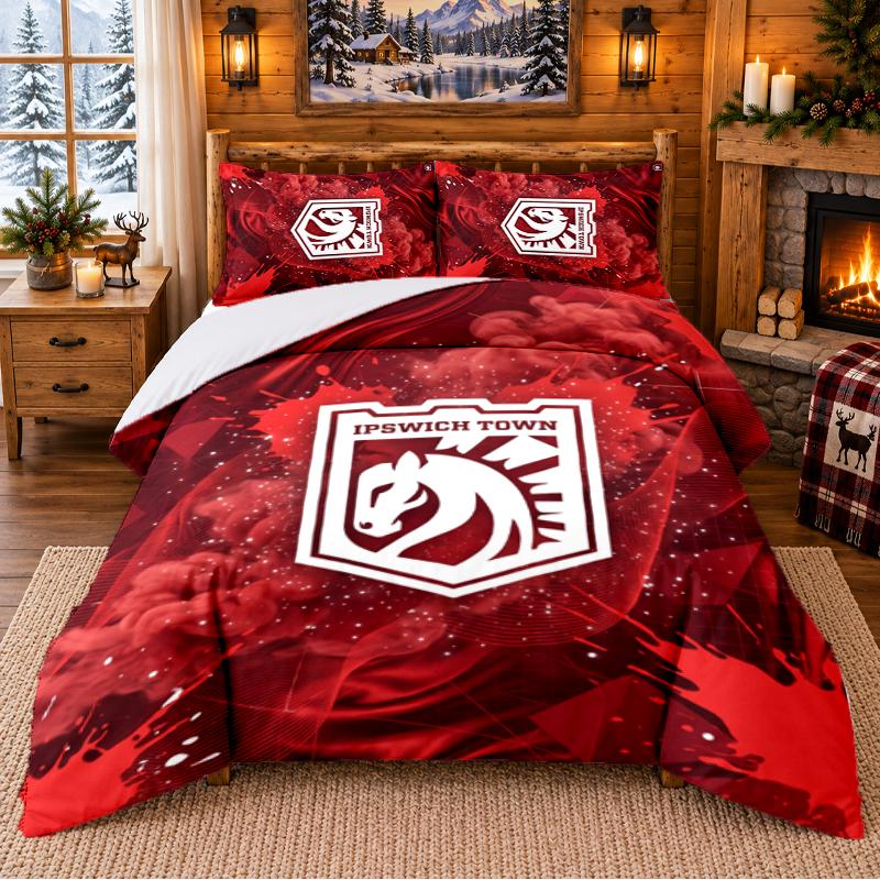 Printed 3Pcs Bedding Set Ipswich Town Football Pattern Bed Sheet Pillowcase For Bedroom Decor