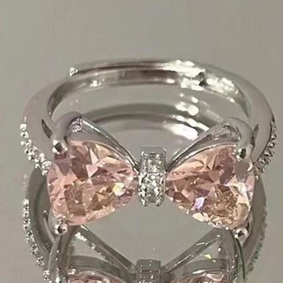 Lady Open Ring Adjustable Pin Cubic Zirconia Bow Shape Smooth Polished Finger Jewelry Daily Prom Party Knuckle Ring