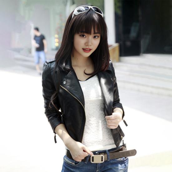 Женское весенне-осеннее пальто из искусственной кожи с отложным воротником на молнии и карманами ветрозащитная молния сплошной цвет плюс размер мотоциклетная куртка с длинными рукавами