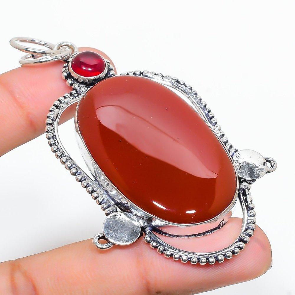 Подарочный кулон из стерлингового серебра 925 пробы с натуральным красным сердоликом 3,15 дюйма Z5f94