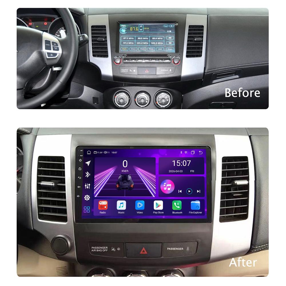 Автомобильная магнитола Android Car-Play для Mitsubishi Outlander XL 2007-2012 Мультимедийный проигрыватель Головное устройство Стерео Навигация GPS BT WIFI, 8 ЯДЕР ,2+32ГБ