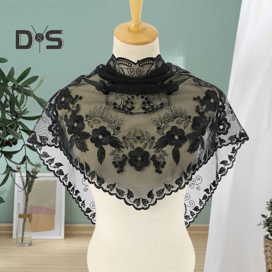 Triangle Scarf Lace Satin Shawl Scarf Hollow Embroidery Flower Pattern Beach Sun Protection Shawl Women Daily Wear